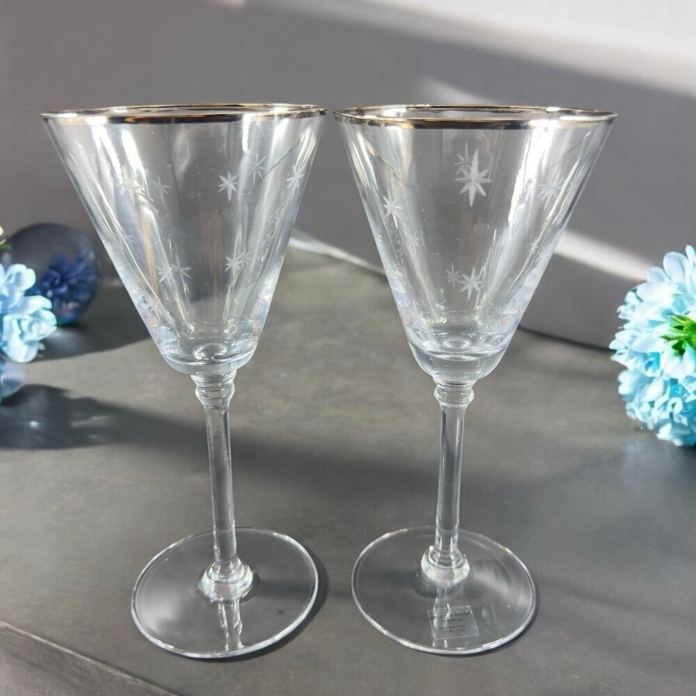 ST NICHOLAS SQUARE Tis the Season Clear Glasses Cups Set 2 Silver Band Etched